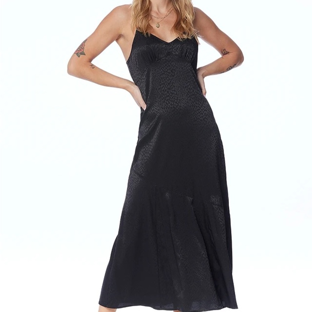 Black Satin Slip Dress with V-Neck